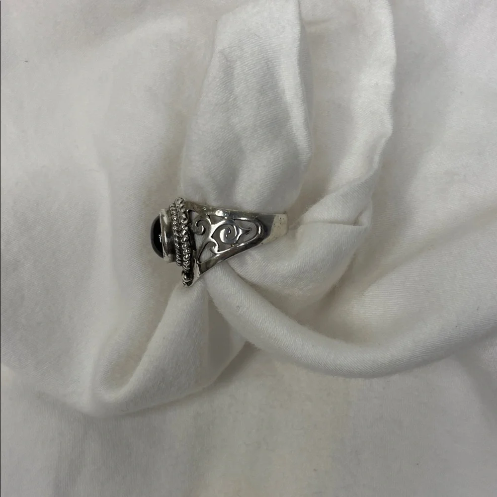 Sterling Silver and Red Gemstone Ring Size 6
